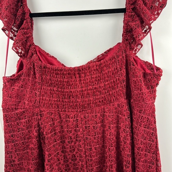 KURIOUS SZ XL RED LACE SWEETHEART NECKLINE HANDKERCHIEF HEMLINE RUFFLED STRAPS - Picture 6 of 8